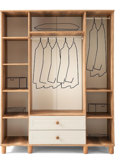 Bohem Mdf 4 Kapılı Dolap-ekru/ceviz