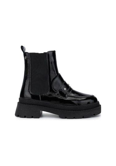 Tamer Tanca Kadın Hakiki Deri Siyah Rugan Casual Bot 1054 8000 Bn Bot Sk24-25 Sıyah Rgn Siyah