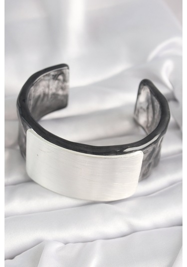 Siyah Mermer Desen Akrilik Plastik Dikdörtgen Plaka Model Vintage Kadın Bilezik - Tj-bb6675 Gümüş