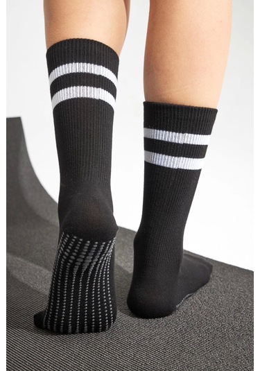 Bambu Kadın Siyah Kaydırmaz Taban Silikon Baskı Yoga Fitness Pilates Bale Dans Tenis Çorabı Çok Renkli