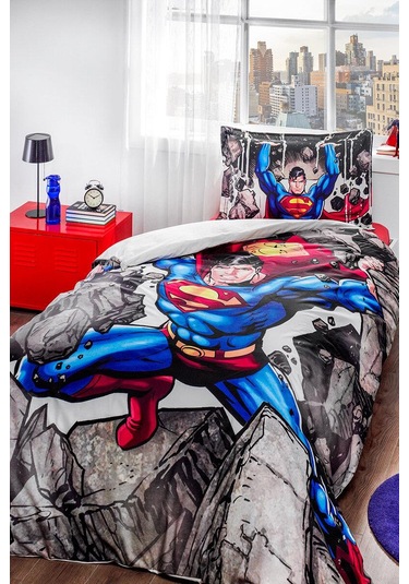Özdilek Tek Kişilik Lisanslı Nevresim Takımı Superman Stone Mavi