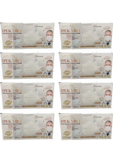 Tek Kullanımlık Maske 3 Katlı Telli Meltblownlu 50'li Kutu - Beyaz X 8 Kutu