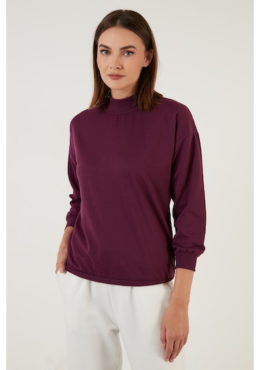Lela Pamuklu Dik Yaka Basic Örme Bayan Sweat 5863323 Mor