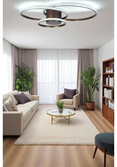 Sole Modern Tasarım Bronz Renk Salon - Mutfak - Hol Beyaz Led 3 Lü Avize Bronz