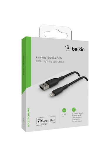 Belkin Örgülü Lightning kablosu 1m Siyah