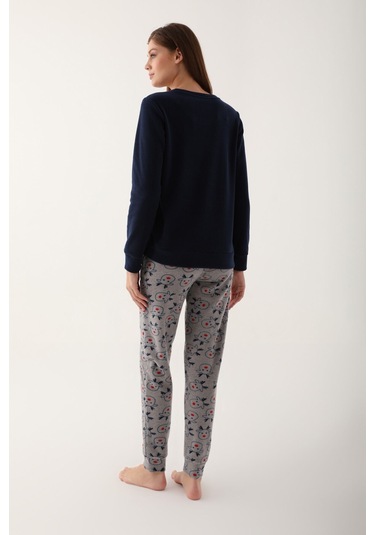 Arnetta Oh Deer Lacivert Kadın Uzun Kol Pijama Takım