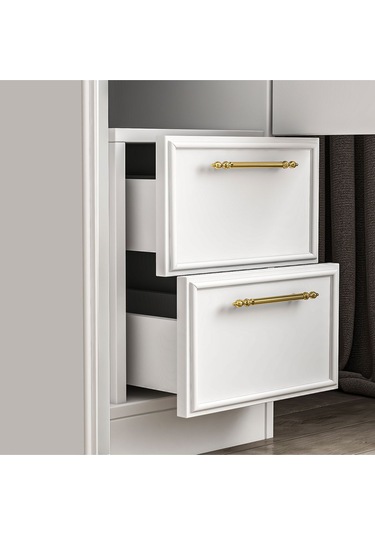 Vespera Çıta Detaylı, 2 Kapaklı, Çekmeceli Gardırop Beyaz, 60 Cm