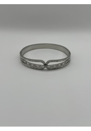 Arnes Jewelry Çelik Silver Roma Rakamlı Kelepçe Bileklik