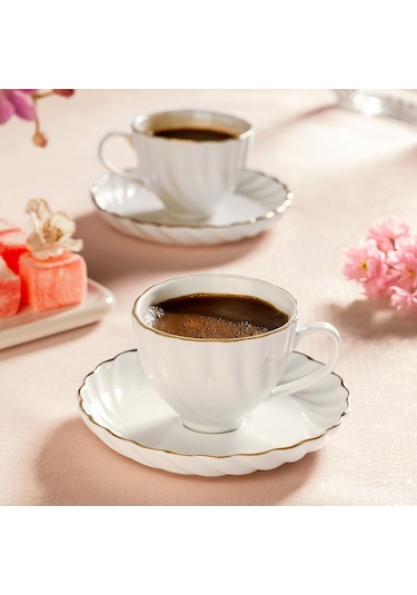 Nehir Yasemin Beyaz 12 Parça Porselen Kahve Fincan Takımı