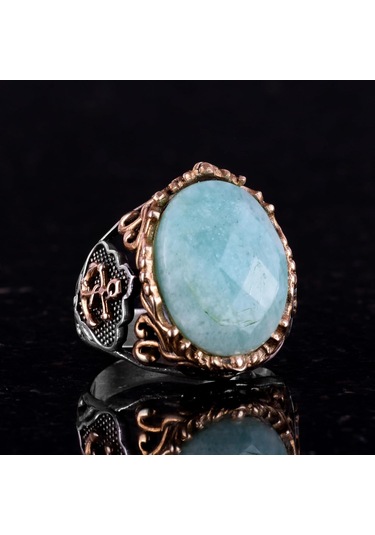 Denizci Çapa Gümüş Yüzük, Doğal Taş Yüzük Erkekler İçin, 925 Ayar Gümüş Yüzük, Amazonit Gümüş