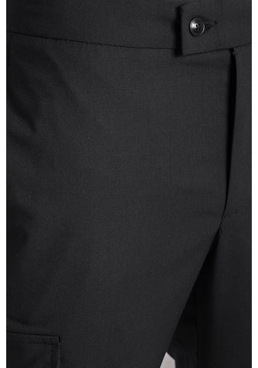 Giotelli Erkek Siyah Dar Kesim Slim Fit Viskon Dokuma Kargo Cep Normal Bel Pantolon