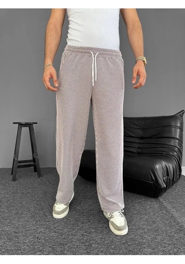 Su Yolu Çizgili Cepli Pantalon Yazlık - Kahverengi Kahverengi