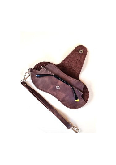 Bouscrab Gerçek Deri Özel Tasarım Gözlük Kılıfı Acı Kahverengi