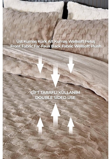 Kürk Yatak Örtüsü Yorgan Uyku Seti Tek Kişilik Çarşaflı Peluş Yumuşak Dolgulu Rody 3 Parça Bej