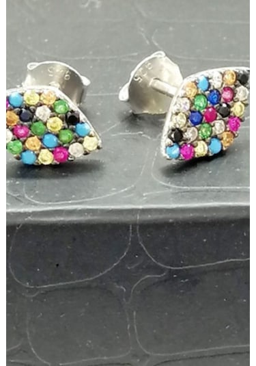 Omar Silver Kadın Mekik Model Renkli Zirkon Taşlı Çivili Gümüş Kü