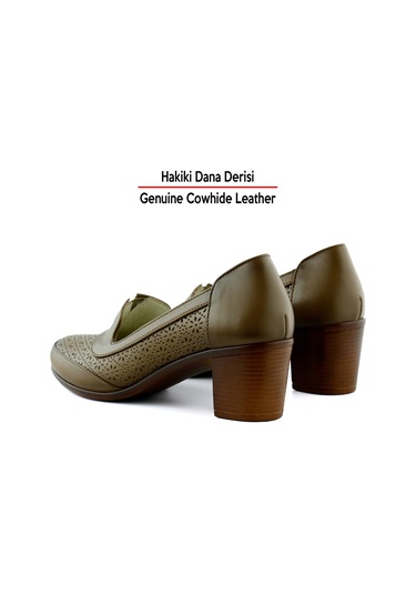 Erkan Saçmacı Madre Kahverengi Hakiki Dana Derisi Vintage Desenli Kalın Topuklu Günlük Klasik Ayakkabı Kahverengi