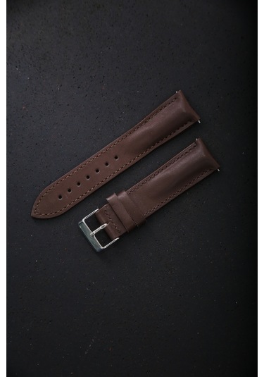 Hakiki Deri 22mm Akıllı Pimli Saat Kordonu Koyu Kahverengi