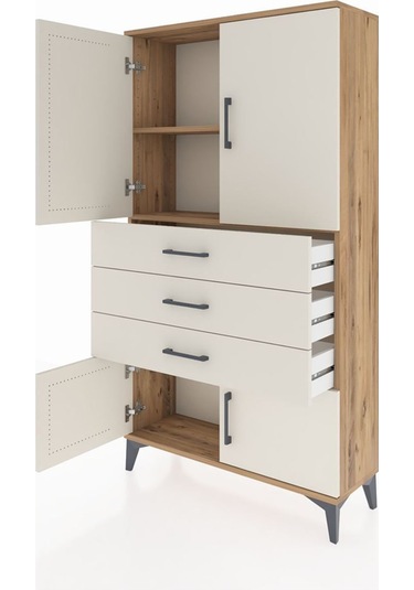Arges Dolap 2 Raflı 3 Çekmeceli 4 Kapaklı 88x30x163 Çam-aytaşı Atlas Çam