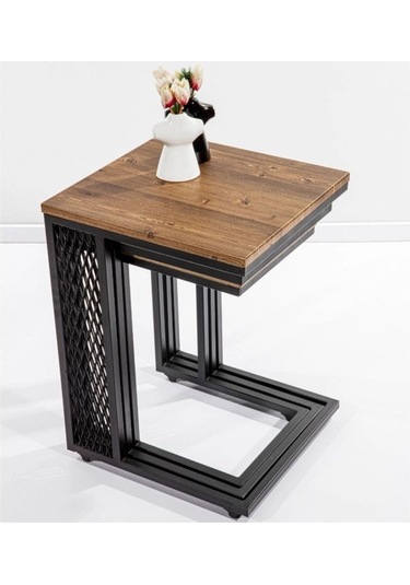 Valensiya Tekerli Doğal Ahşap Zigon Sehpa Siyah