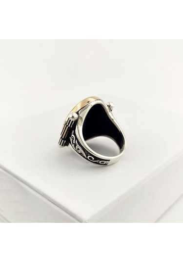 925 Ayar Gümüş Mavi Mineli Motifli Mührü Süleyman Erkek Yüzük Silver