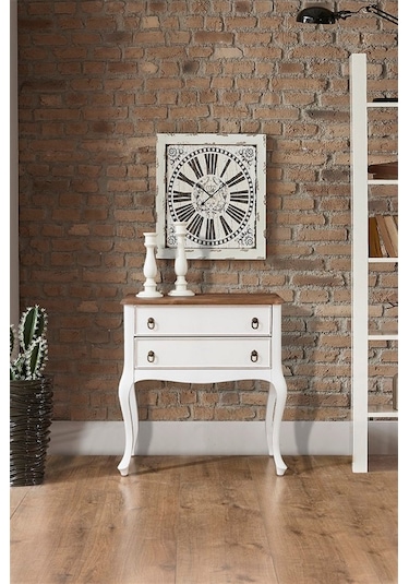 Wooding Masif 2 Çekmeceli Beyaz Ceviz Komodin - Mini Konsol