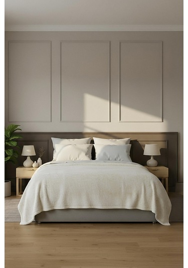 Pufina Tek Kişilik Tavşan Tüyü Dokulu Peluş Battaniye & Yatak Örtüsü 150x220 Ekru