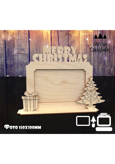 Ahşap Noel Yılbaşı Fotoğraf Çerçevesi 10x15 Fotoğraf İçin