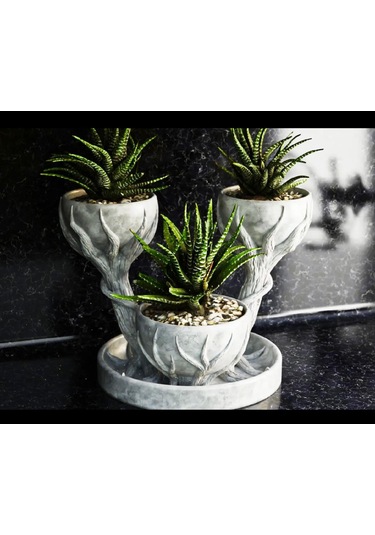 3d Üçlü Hand Of Tree Mermer Desenli Plastik Vazo Mermer Desen