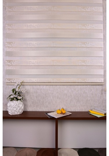Krem Kendinden Desenli Etek Dilimsiz Ds 954-v1 Zebra Stor Güneşlik Perde