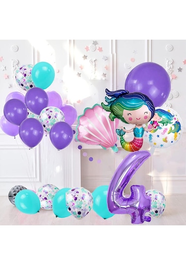 4 Yaş Deniz Kızı Temalı Doğum Günü Parti Kutlama Seti Konsept 2