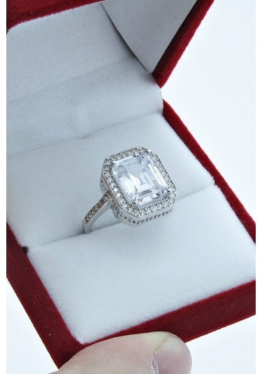 Baget Gümüş Tek Taş Yüzük Büyük Taşlı Wsr114