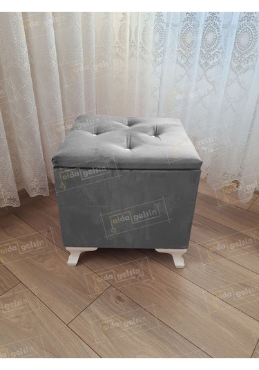 Lüks Sandıklı Tabure Puf 45 X 45 Cm Gri