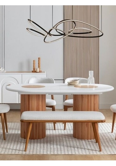 Sierra İskandinav Oval Natural Ahşap Bohem Masa 90x180 Naturel - Beyaz