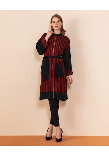 Serpil Exclusive Çizgili Modern Tunik Şık Ve Zarif Tasarım Siyah-kiremit