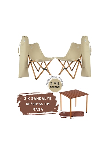 Bag The Joy Ahşap Masa Sandalye Seti Kahverengi - Bej - 60 60 55c Bej