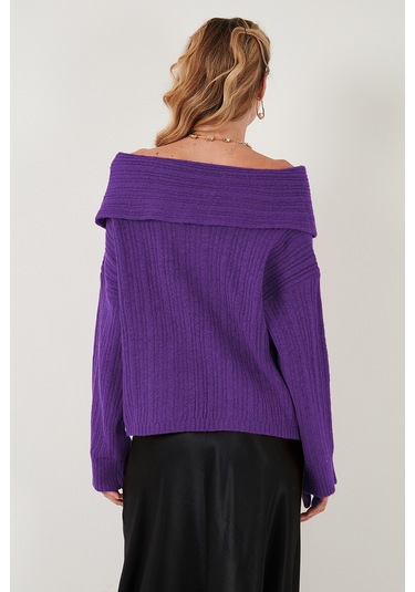 Lela Oversize Fit Madonna Yaka Triko Bayan Kazak 4615216 Mor