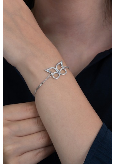 Kanatlı Sonsuzluk Taşlı Kadın Gümüş Bileklik Ybl06