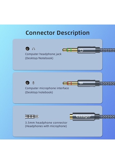 Essager Kadın Çift Erkek Mic AUX Ses Y Kablosu 3.5 MM 0.25 Metre