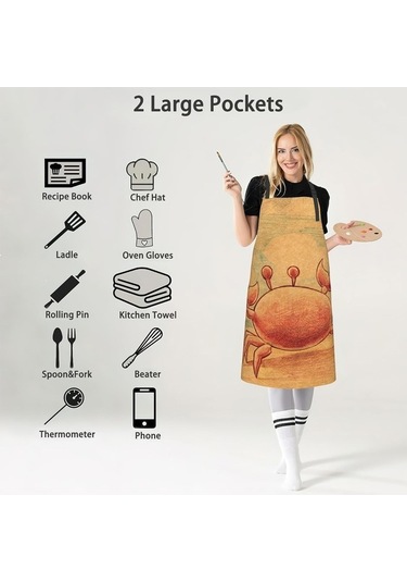 Fastbuy Ayarlanabilir Boyunlu Önlük, Konforlu Ev Stilinde Turuncu Yengeç Desen Diğer
