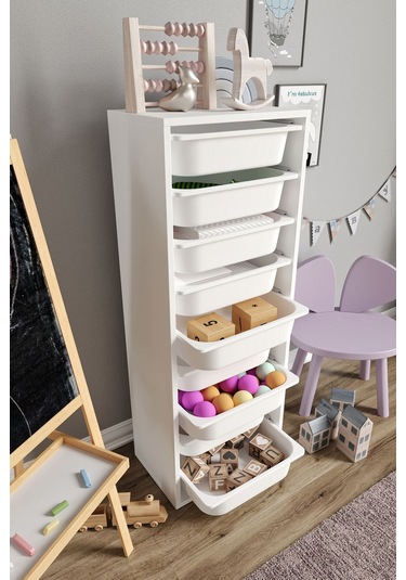 %100 Mdf - Xl Mono 9 Sepetli Oyuncak Dolabı Beyaz