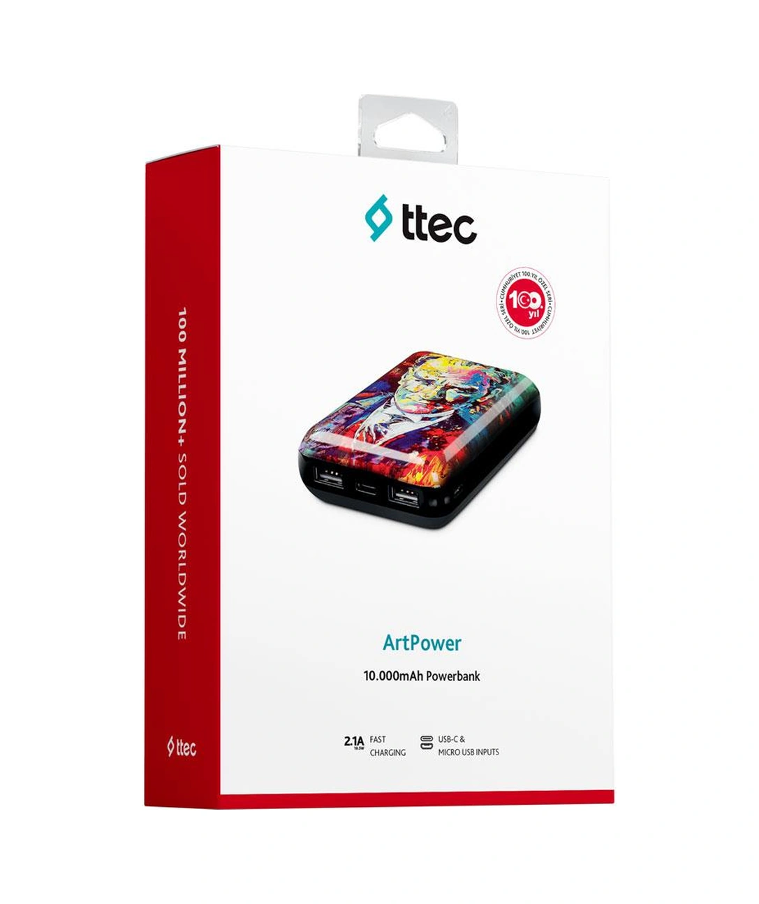Ttec Artpower Atatürk Renkli Portre 10.000 Mah Taşınabilir Şarj Aleti / Powerbank Siyah
