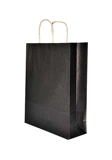 Burgu Saplı Siyah Kağıt Çanta 32X12X41 Cm - 25 Adet
