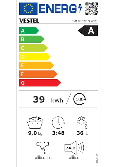 Vestel CMI 98322 G WIFI 1200 Devir 9 KG Çamaşır Makinesi