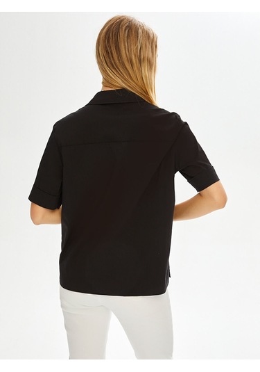 Faik Sönmez Kadın Kısa Kollu Stretch Poplin Gömlek U68358 Antrasit