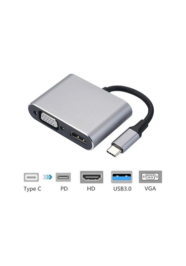 Yifomall Type-c 4-in-1 Adaptör: 4k Hdmı, Vga, Usb 3.0 Ve 100w Pd Şarj Portu - Macbook, Chromebook, Telefon Uyumlu