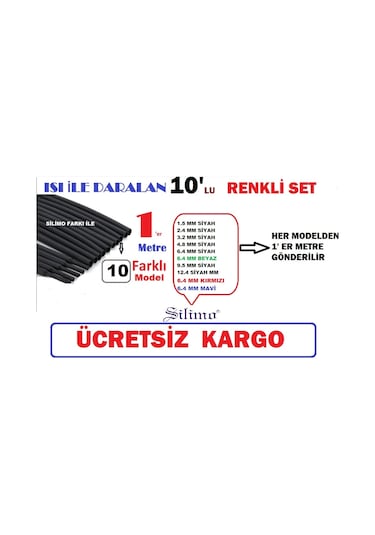 Isıyla Daralan Makaron 10'Lu Renkli Set (1'Er Metre)