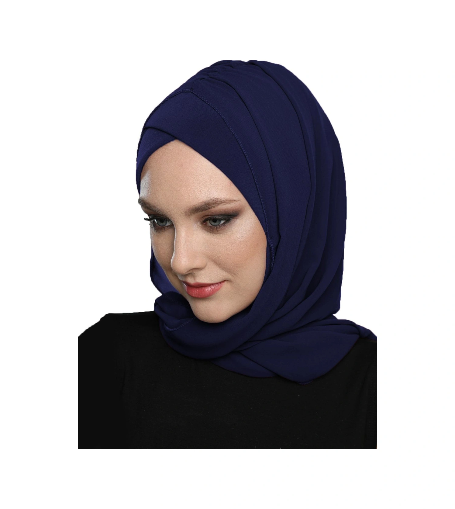 Şallı Takmatik Sade Lacivert Hazır Türban Tesettür Bone Namaz Örtüsü Lacivert