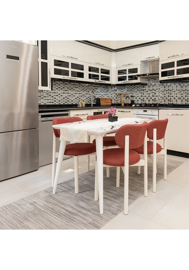 Ocean Beyaz Ahşap 6'lı Mutfak Salon Yemek Odası Sandalyesi