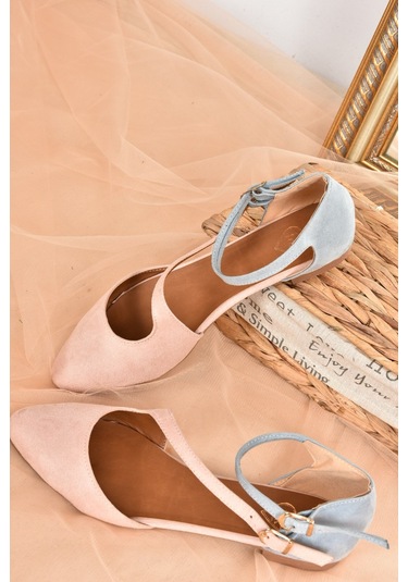 Fox Shoes Pudra/mavi Süet Kadın Babet D726016902 Pudra - Mavi