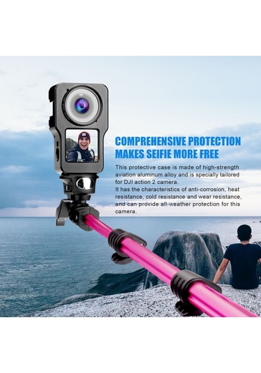 Butu Agdy47 Alüminyum Alaşımlı Koruyucu Metal Kasa Çerçeve Kafesi + Djı Action 2 Kamera Aksesuarları İçin Uv Lens Filtresi - Siyah